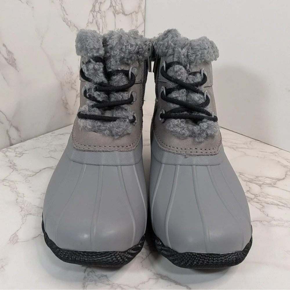 Sperry Women's Saltwater Alpine Grey 1 Duck Booties‎ 7.5 M Tie Rain Boots Fall